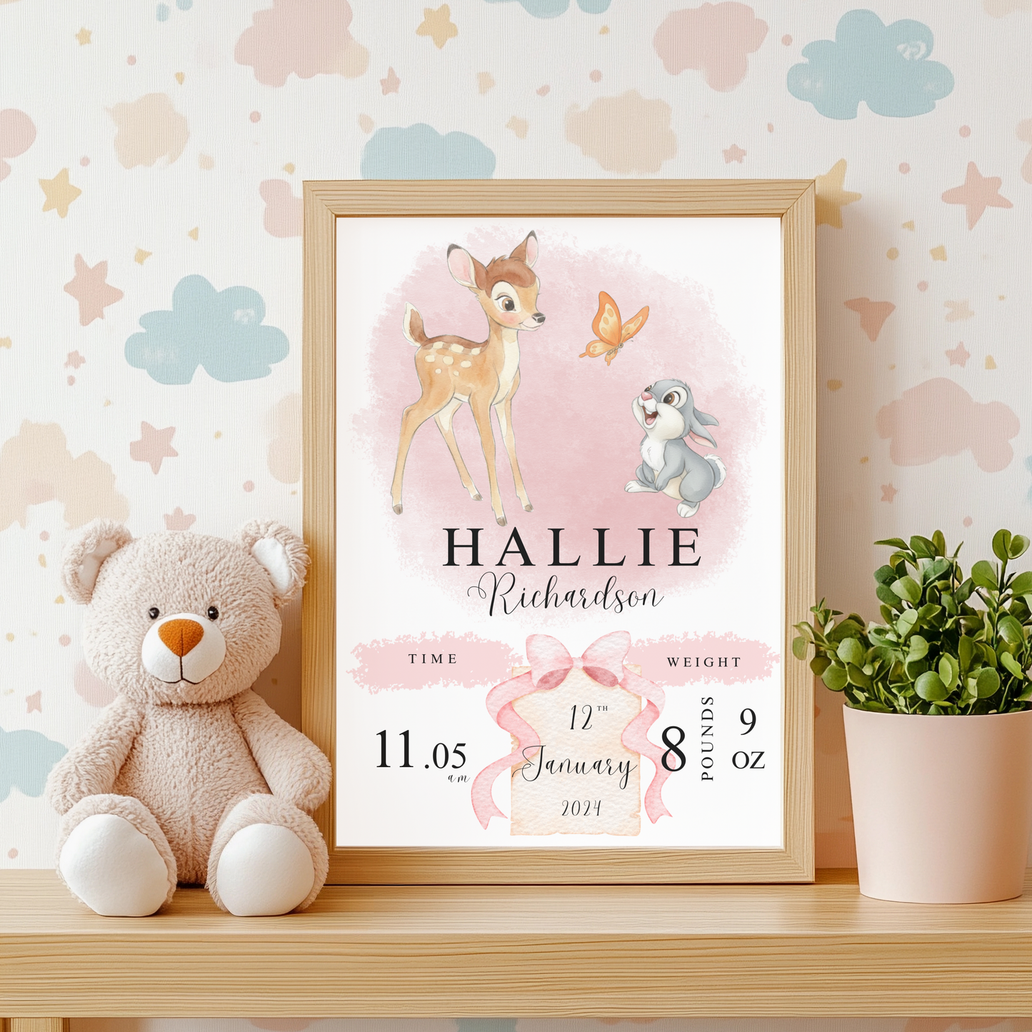 Bambi & thumper baby details nursery print