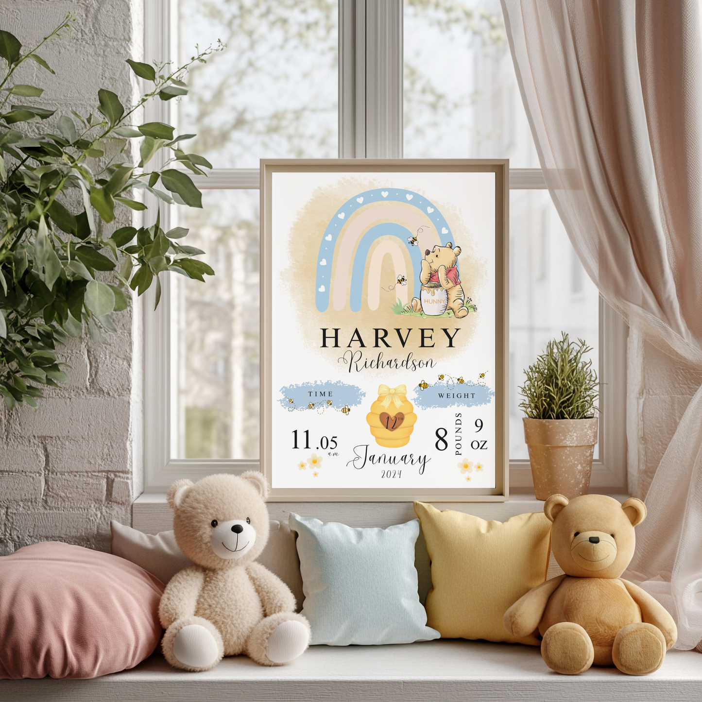 Winnie the Pooh rainbow baby details print