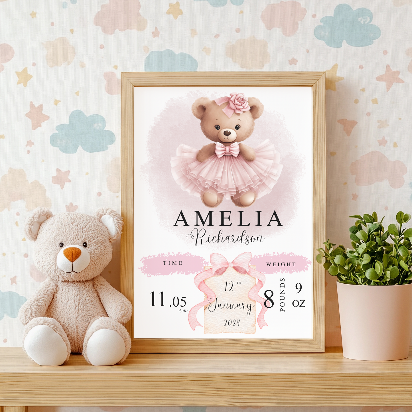 Teddy bear baby details nursery print