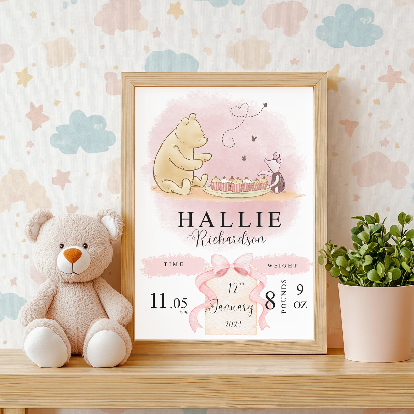 Winnie the Pooh and piglet baby details nursery print