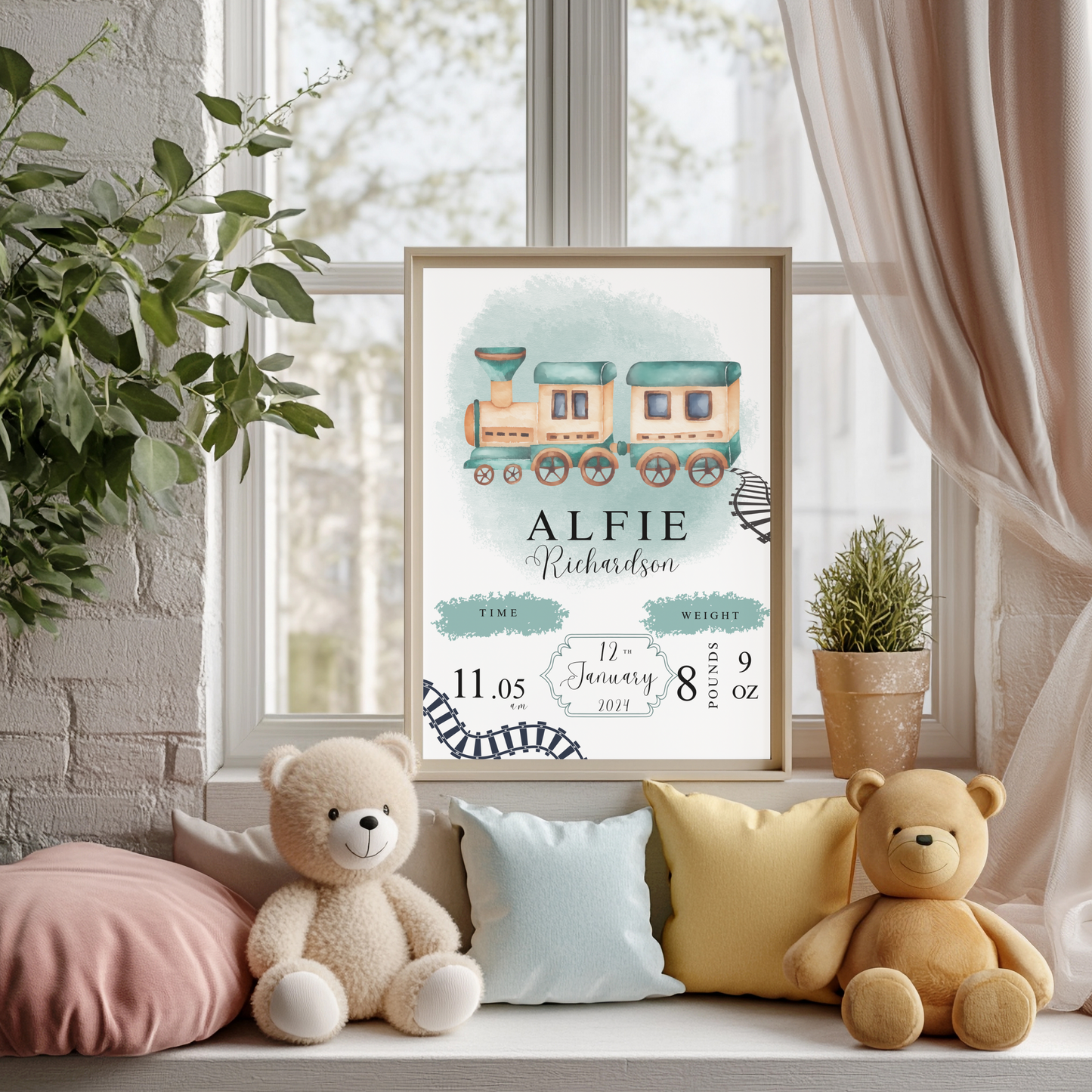 Train baby details nursery print