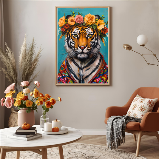 Bold and Vibrant floral tiger wall art print
