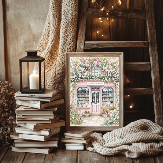 Vintage book store wall art print