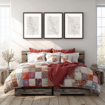 Minimalistic floral line art wall prints (set of 3)