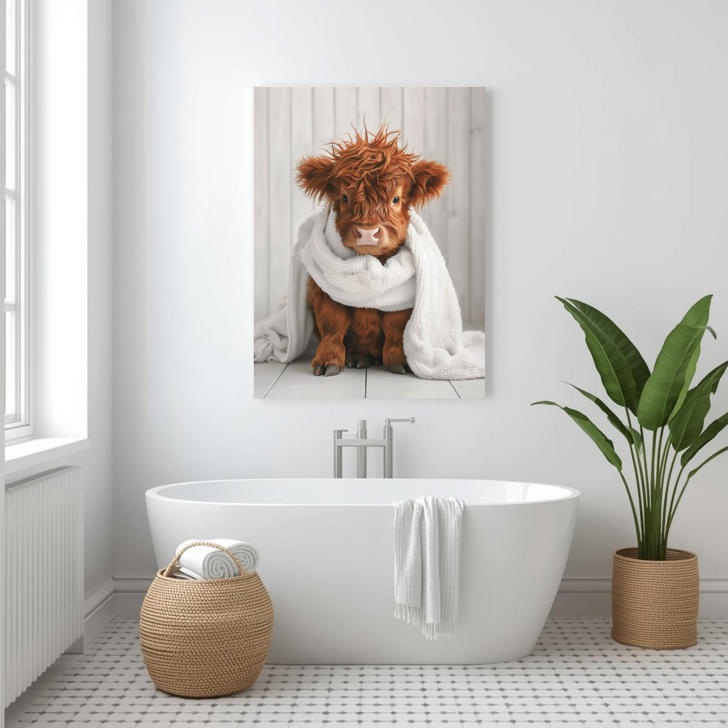 Highland cow bathroom wall art prints (set of 3)