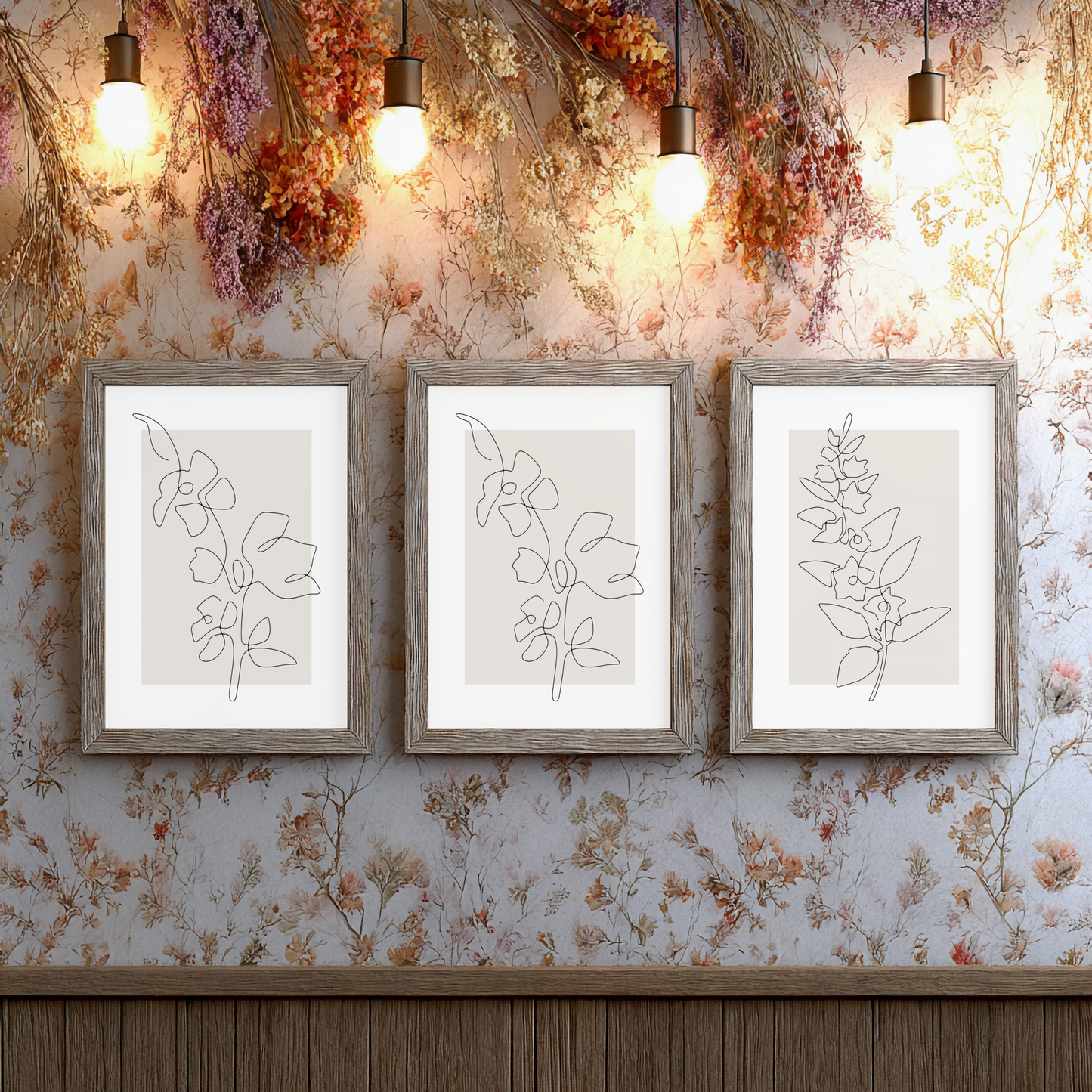 Minimalistic floral line art wall prints (set of 3)