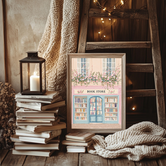 Vintage book store wall art print