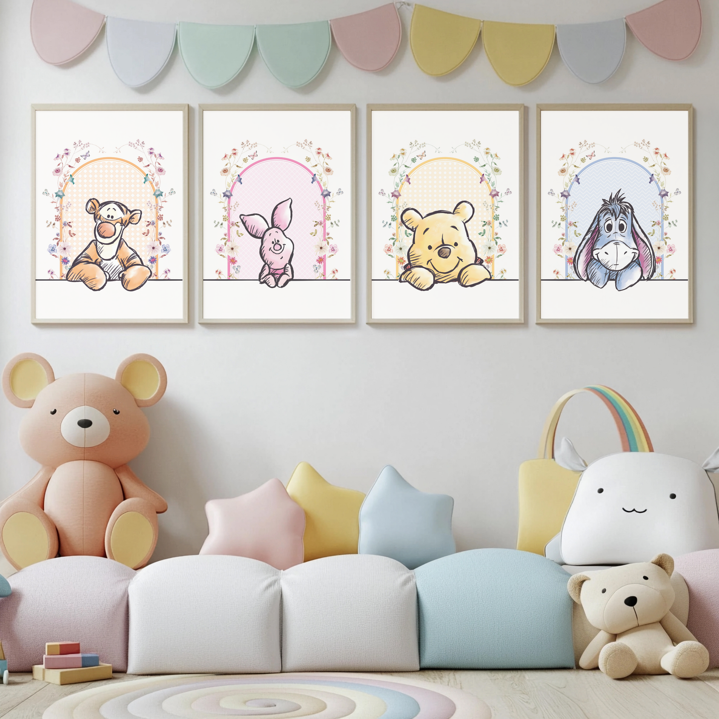 Winnie the Pooh floral wall art prints (set of 4)