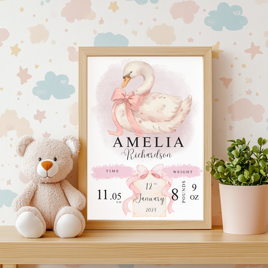 Swan baby details nursery print