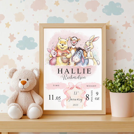 Winnie the Pooh and friends baby details nursery print