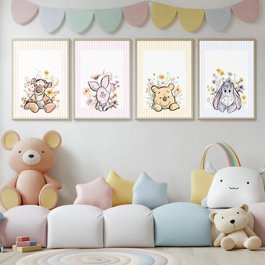 Winnie the Pooh floral wall art prints (set of 4)