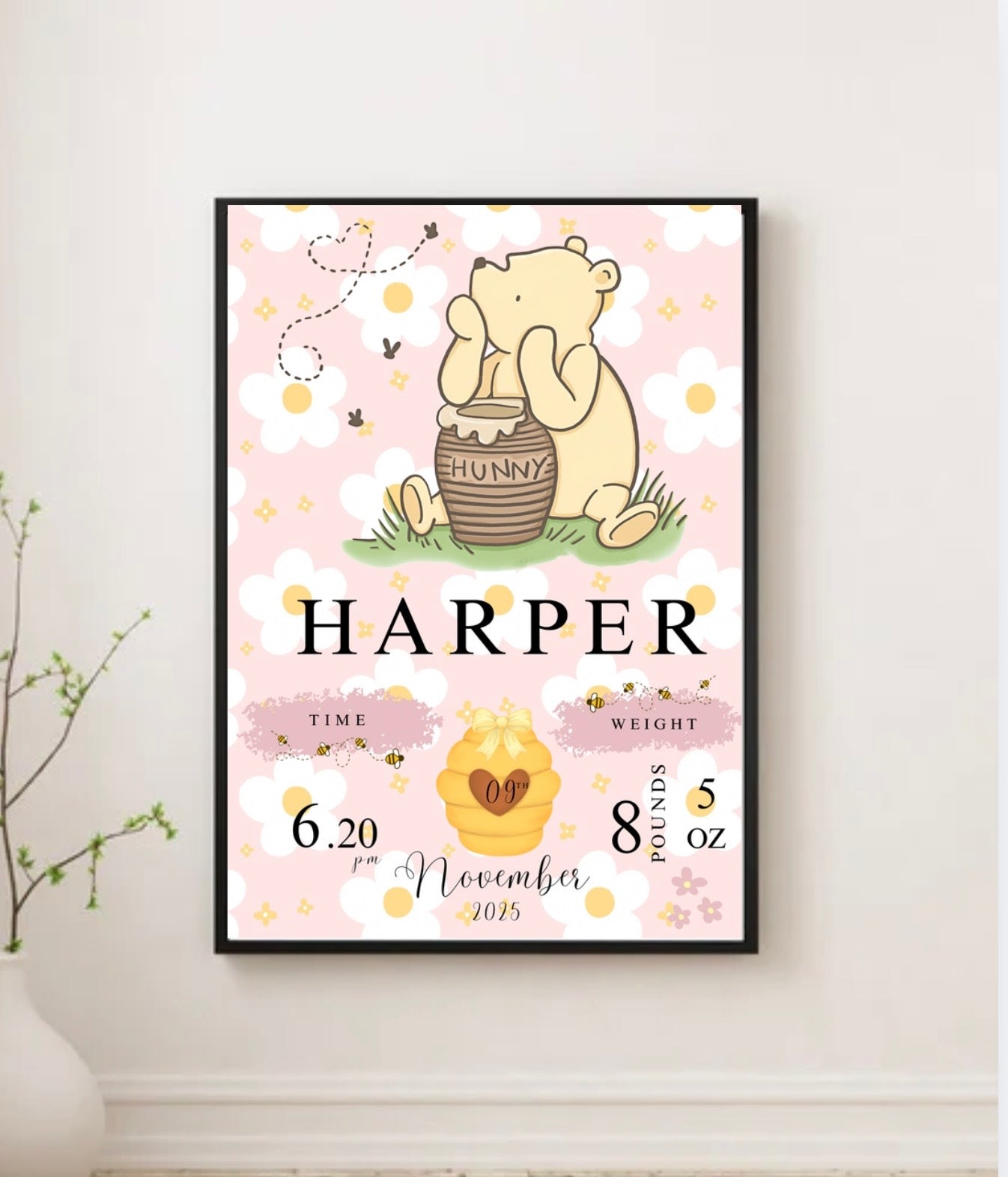 Winnie the Pooh Personalised Baby Birth Print